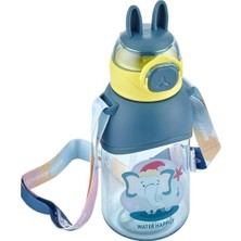 Sevimli Dostlar Tritan Su Matara 650ML, Pipetli ve Askılı, Lacivert