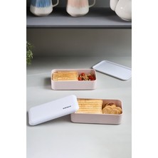 Pudra Renkli 2 Katlı Bölmeli Kapaklı Yemek Saklama Kutusu