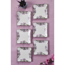 6'lı Renkli Lavanta Desenli Tatlı Tabak Seti, Sunum ve Servis Için, 15 cm