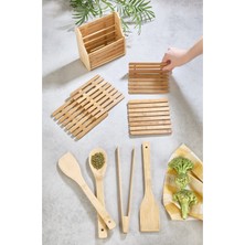 Bambu 9 Parça Kaşıklık Seti, Kaşık ve Nihale Düzenleyici, Şık ve Kullanışlı Tasarım