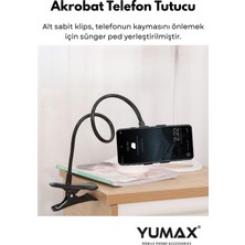 Esnek Telefon Tutucu, 60CM Çelik Kol, 360° Dönebilen Başlık, Yatak ve Masa Uyumlu