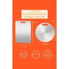 Çiftli Paslanmaz Çelik Kesme Tahtası Seti, 25X25 ve 17X25 Cm, Şık ve Kullanışlı