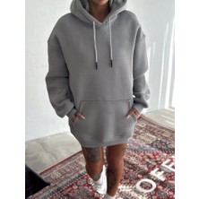 Kapşonlu Üç Iplik Penye Basic Sweatshirt - Boyalı Gri