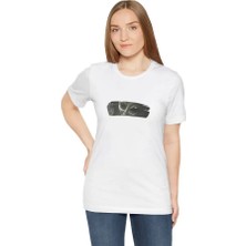 Unisex Bisiklet Yaka Baskılı T-Shirt - Beyaz