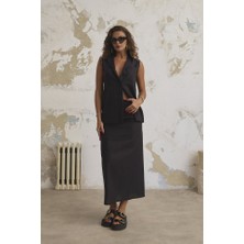 Keten Haki̇m Yaka Kolsuz Gömlek Etek Takim