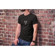 Unisex Bisiklet Yaka Baskılı Oversize T-Shirt - Siyah