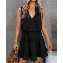 Sıfır Kol V Yaka Ipek Aerobin Elbise