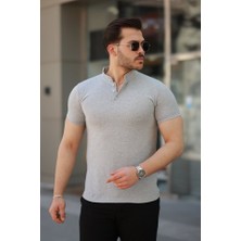 Erkek Hakim Yaka Dokuma Pamuklu Kumaş Kısa Kollu T-Shirt