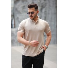 Erkek Düğme Yakalı Jakar Kumaş Kısa Kollu Tişört