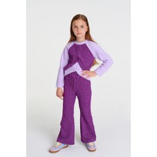 Kız Çocuk Lila Örme Crop Eşofman Takımı – 4-12 Yaş Ispanyol Paça
