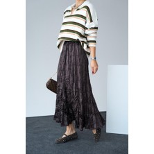 Saten Uzun Etek - Kahve