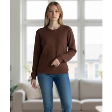 Kadın Önü Taşlı Kendinden Desenli Sıfır Yaka Bluz