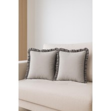 Fırfırlı Gri Kırlent Kılıfı Dekoratif Bohem Soft Koltuk Sırt Yastık Hediyelik Yılbaşı 45X45