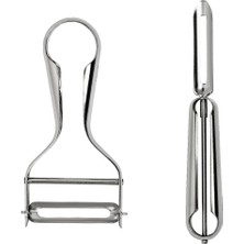 2'li Set Metal Soyacak Sapan ve Düz Patates Soyucu, Gümüş Renk