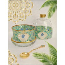 Yeşil Desenli Metal Şekerlik ve Lokumluk Seti, Hediye, Türk Tatlısı Sunumu