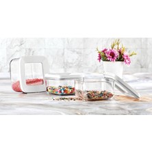 6'lı Beyaz Kare Saklama Kabı, 350 Ml, Dayanıklı ve Şık Tasarım