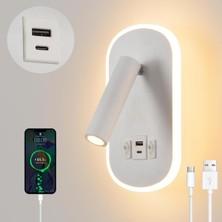 Dekoratif Yatak Başı Okuma Lambası 15 Watt Gün Işığı Çift Kademeli USB ve Type-C Giriş