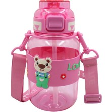 Renkli Ayıcık Desenli 800 ml Pipetli Kapaklı Çocuk Matara