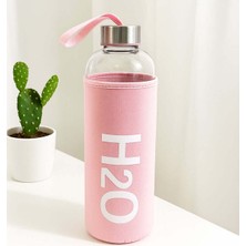 Pembe Bez Kılıflı 1000 ml Cam Matara, Şık ve Sağlam Seyahat Için Ideal