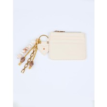 Jimmy Key Bej Deri Görünümlü Aksesuar Detaylı Fermuarlı Cüzdan