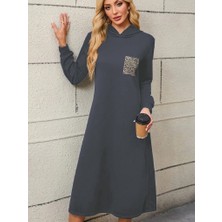 Arben Boutique Kadın Uzun Kollu Kapşonlu Cep Detaylı Viskon Iki Iplik Maxi Elbise