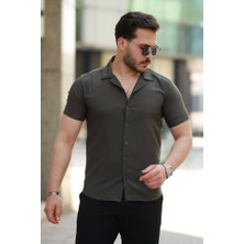 Erkek Apaj Yaka Kısa Kollu Gömlek