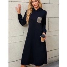 Tiana Kadın Uzun Kollu Kapşonlu Cep Detaylı Viskon Iki Iplik Maxi Elbise