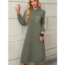 Arben Boutique Kadın Uzun Kollu Kapşonlu Cep Detaylı Viskon Iki Iplik Maxi Elbise