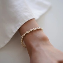 Pimli Kare Baget Altın Bileklik