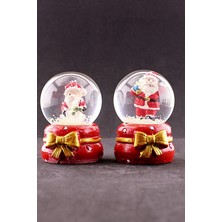 Deco Elit Yılbaşı Noel Baba Temalı 6,5 cm Mini Boy Işıklı Kar Küresi Kurdele Detaylı Cam Malzeme