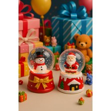 2 Adet LED Işıklı Mini Noel Yılbaşı Kar Küresi 6,5 cm – Noel Baba & Kardan Adam Dekoratif Işıklı Biblo