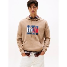 Tommy Hılfıger Erkek Marka Logolu Kapüşonlu Şık Görünüşlü Bej Sweatshirt DM0DM22092 Afe