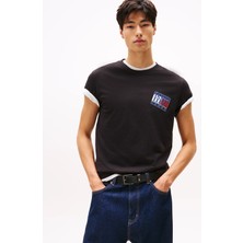 Tommy Hılfıger Erkek Marka Logolu Bisiklet Yakalı Pamuklu Siyah T-Shirt DM0DM22127 Bds
