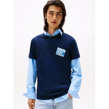 Tommy Hılfıger Erkek Marka Logolu Bisiklet Yakalı Pamuklu Lacivert T-Shirt DM0DM22127 C1G