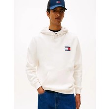 Tommy Hılfıger Erkek Marka Logolu Kapüşonlu  Organik Pamuklu Kanguru Ceplli Günlük Kullanıma Uygun Bbeyazz Sweatshirt DM0DM20738 Ybh