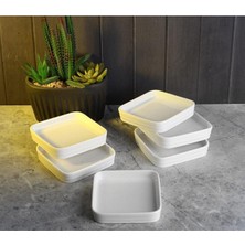 14 cm Kare Seramik Sunum ve Servis Tabakları, 6'lı Paket, Beyaz