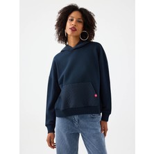 Loft Kadın Oversize Lacivert Sweatshirt Uzun Kol Düz Yaka Standart Cep ile Şık Tasarım