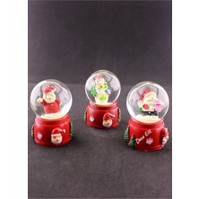 3 Adet Yılbaşı Noel Baba ve Kardan Adam Temalı Mini Boy Işıklı Kar Küresi 6,5 cm A