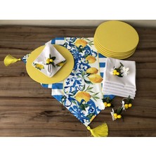 Sofra Sunum Seti Mavi Çizgili Limon Desenli Takım