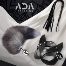 Ada Marketing Tlki Kuyruğu Plug, Deri Kamçı ve Kedi Maskesi 3’lü Fantezi Set