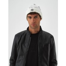 Erkek Ekru Doğal Yün Dokulu Standart Fit Bere