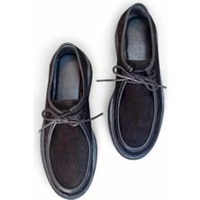 Siyah Süet Hakiki Deri Bağcıklı Kadın Ayakkabı