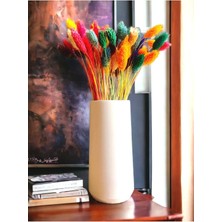 Stonnish Silindir Uzun Vazo, Beton 20 cm Dekoratif Vazo, Hediyelik, Ham Beyaz