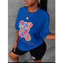Kadın Lover Bear Baskılı Tayt-T-Shirt Takım Oversize Salaş Boyfriend