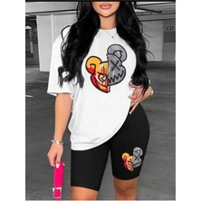 Baskılı Kısa Tayt Oversize Salaş Boyfriend T-Shirt Takım