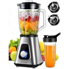 2'li Inox Cam Hazneli 1.5l ve 600ML Kişisel Smoothie Blender Seti