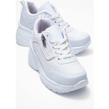 Kadın Fermuarlı Bağcıklı Spor Ayakkabı; Beyaz