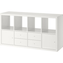 Açık Raf Ünitesi, Parlak Beyaz, 77X147 Cm, Çekmeceli ve Kapaklı