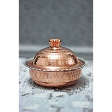 Renkli Dekoratif Kapaklı Bakır Şekerlik ve Kase Seti, Büyük ve Kalaylı