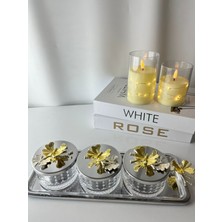 Gümüş Renk 3'lü Cam Kelebek Kapaklı Çerezlik ve Baharatlık Seti